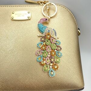 🦚 Designer-Inspired Colorful Rhinestone Peacock Keychain/ Purse/Bag Charm Bling